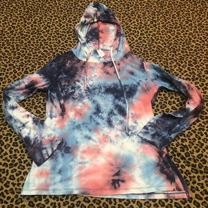 Balance Collection Long Sleeve Pullover Hoodie Tie-Dye Tee Blue/Pink Size Medium